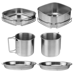 6 Ensemble de vaisselle en en acier inoxydable pièces Portable Picnic Pot Plaques de friture Coupes