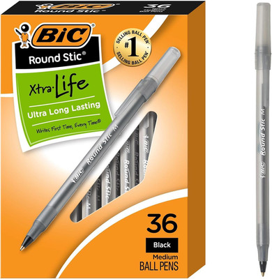 BIC round Stic Xtra Life Black Ballpoint Pens, Medium Point (1.0Mm), 36-Count