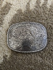 Nocona Rectangle Western Floral Scroll Belt Buckle Silver