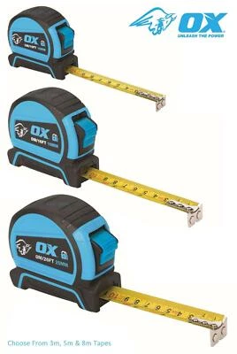 OX Tools Pro Soft Grip Magnetic End Auto Lock Tape Measure, Choose From 3m,5m,8m