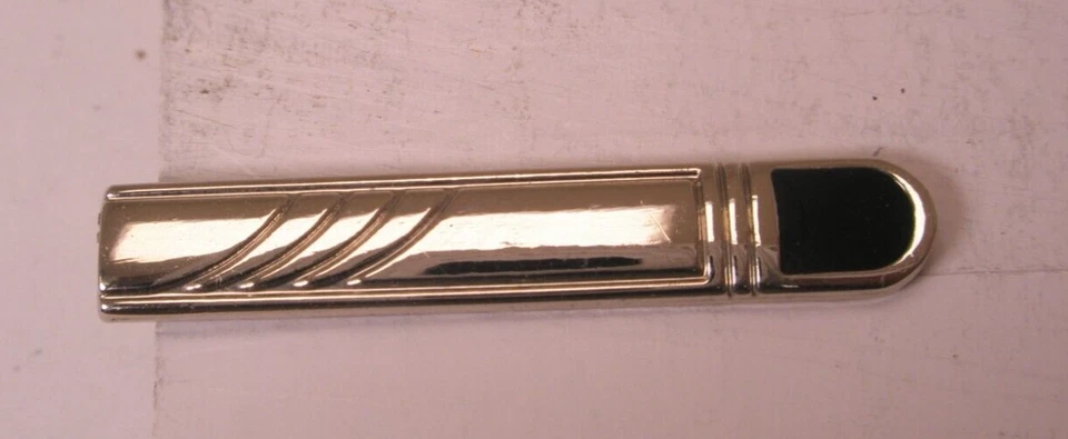 1-1/4" Thin Design Black & Silver Tone Vintage SMALL Tie Bar Clip simple - Image 3 of 4