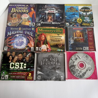 Lot Of 9 Mixed Computer PC Games Mystery, Adventure, Seek-n-Find Exploring
