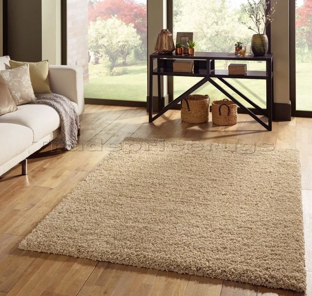 Small Extra Large Thick Shaggy Shag Pile Light Golden Beige Sand Rug.Overstock