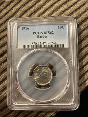 1916 Barber Dime Silver US Coin - Graded PCGS MS62