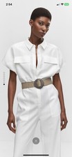 Mango White Belt Long Jumpsuit Small