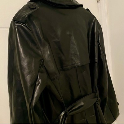 Oversized Vegan Leather Trench Coat Black Boa. Because of Alice 