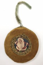 Gold Velvet Velour Like Christmas Tree Ornament Gold Trim Santa in Middle MCM