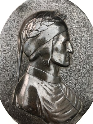 Antike Bronze Dante Plakette - Verso signiert