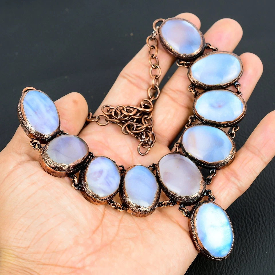 Collar Joyería Arco Iris Ópalo Místico Hecho a Mano Piedras Preciosas Cobre Electroformado Foto 2 de 4