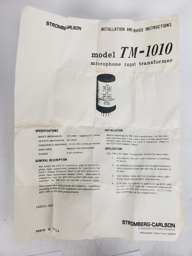 Vintage Stromberg-Carlson TM-1010 Microphone Input Transformer Tube Audio - Picture 8 of 8
