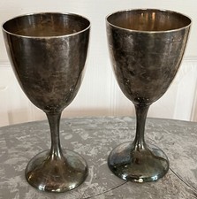 International Silver Co Vintage Stemmed Goblet Set Wine Pair 2 Patina USA Made