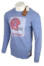 SMU Mustangs Football Men's T Shirt Long Sleeve Original Retro Brand Blue