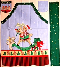 CUTE HAPPY TEDDY BEAR CHRISTMAS REINDEER ROCKER HEAVY COTTON FABRIC APRON PANEL