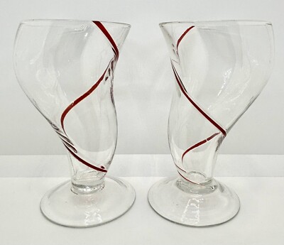 Pair of Pier 1 Swirl Tornado Hand Blown 6.75'' Parfait Glasses