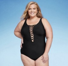 Brand New Aqua Green Women's Plus Size Swimsuit Black bathing suit One Piece 26w