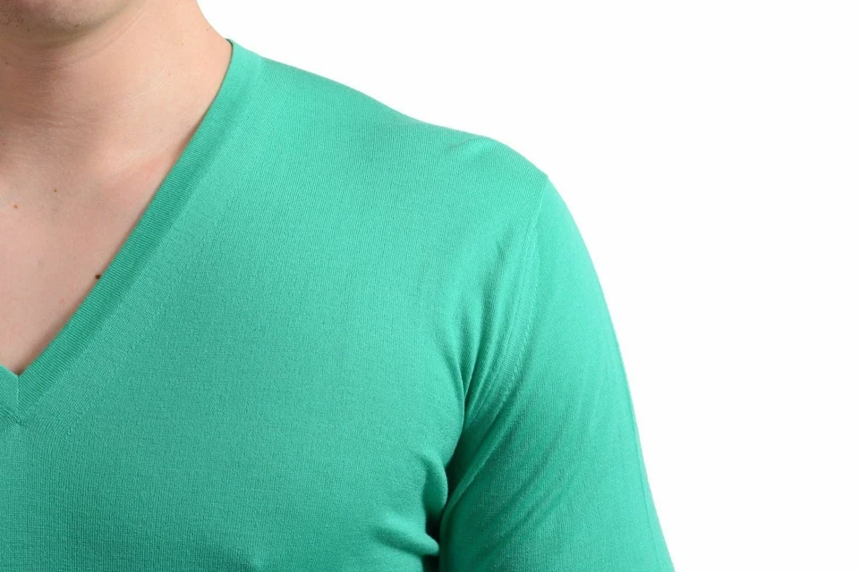 Suéter Pullover Prada Para Hombre 100% Lana Verde Claro Cuello en V Talla XS S M L Foto 3 de 4
