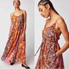 Free People Moondive Maxi Ruffle Summer Floral Dress, Orange, Medium, RRP $158