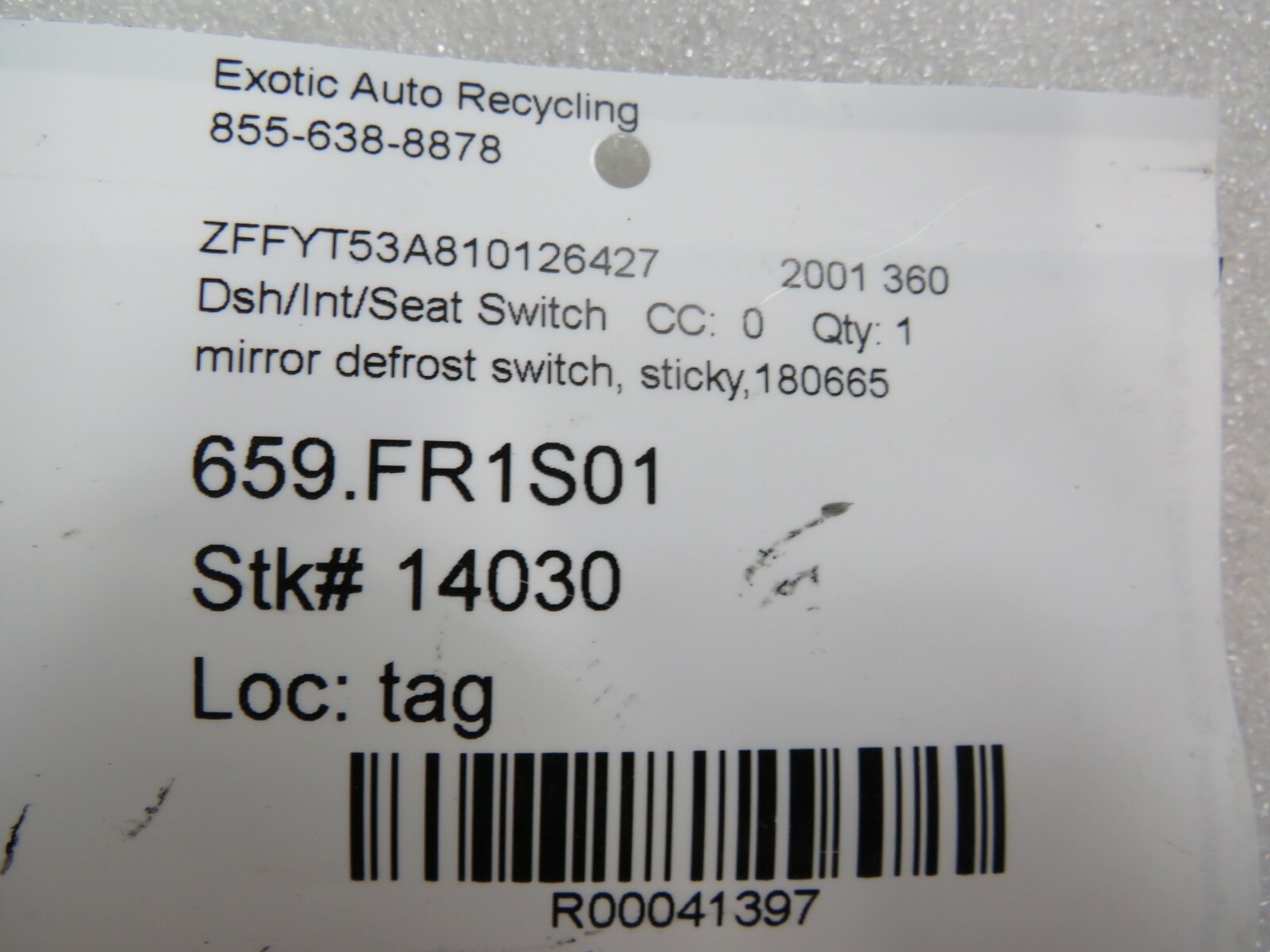 Ferrari 360, Mirror Defrost Switch, Used, P/N 180665