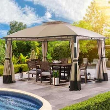 gazebo 11x13 beige with mosquito net and very enjoyable for the family 