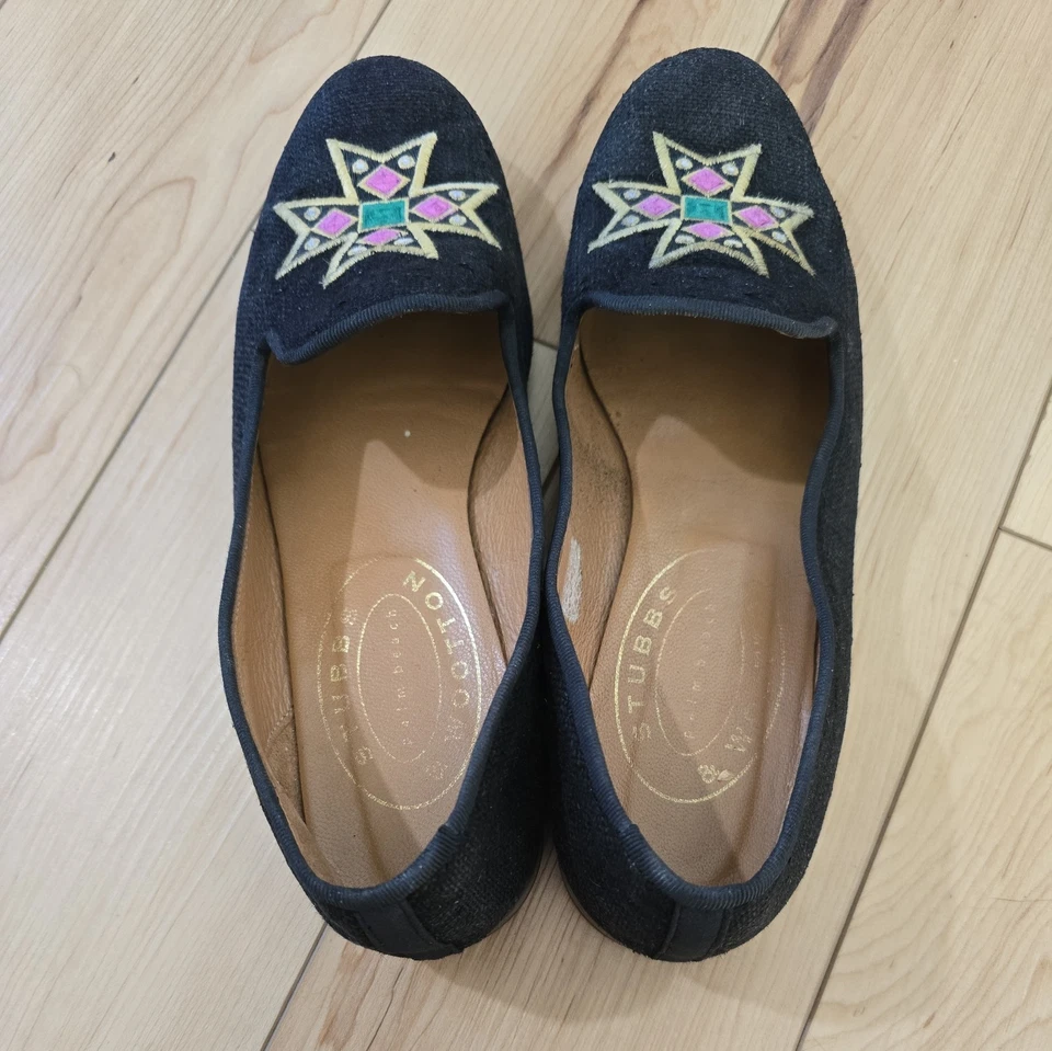 Zapatillas mocasines para mujer Stubbs & Wootton tejidas negras, talla 9 Foto 4 de 4