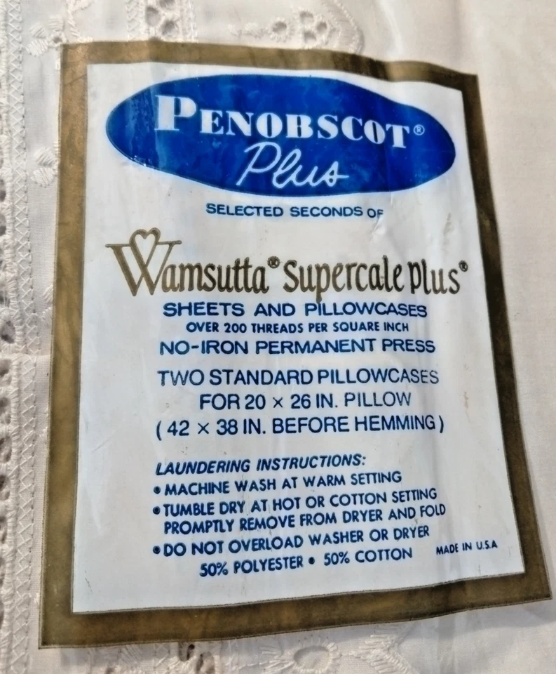 Wamsutta Ivory Eyelet Queen Flat+ Fitted Sheet Set+ Cases NOS 2nds Cottage Core - Image 4 of 4