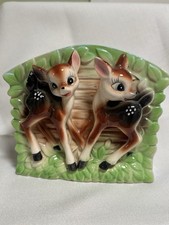 Vintage MCM Bambi Deer Ceramic Wall Pocket Vase - As Is Condition