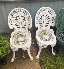 Pair White Victorian Ornate Metal Outdoor Garden Chairs 60x40x32cm