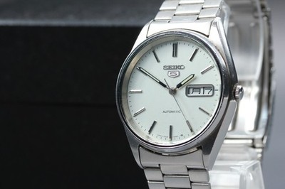 Vintage 1983 w/Box SEIKO 5 6309-8900 Automatic White Dial Men's