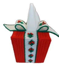 Handmade Plastic Canvas Christmas Present Gift Tissue Box