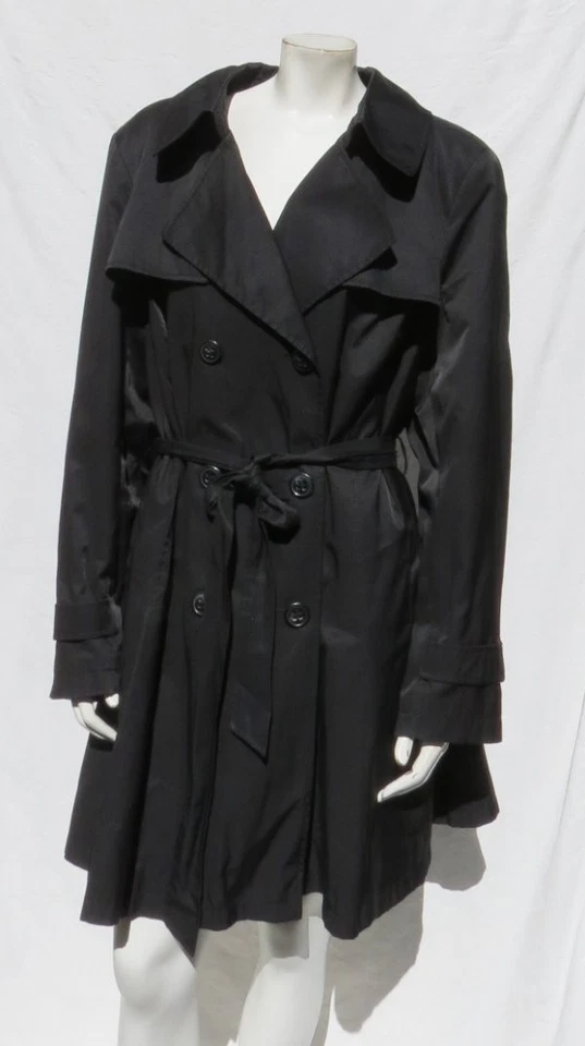 Gabardina de lluvia DKNY US Plus 2X 2XL negra con capucha y cinturón de doble botonadura Foto 2 de 4
