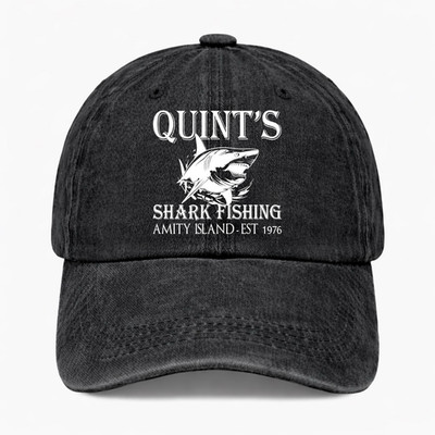 Vintage Shark Fishing Cap Fisherman Hat Coastal Ocean Washed Dad Hat Adjustable