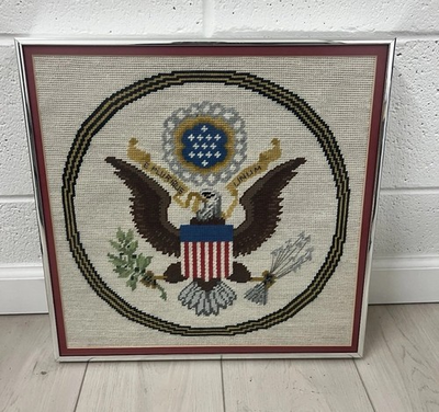 #ad #ad Vintage Framed Needlepoint Great Seal US Dedicated to General Boverie Signed $149.99