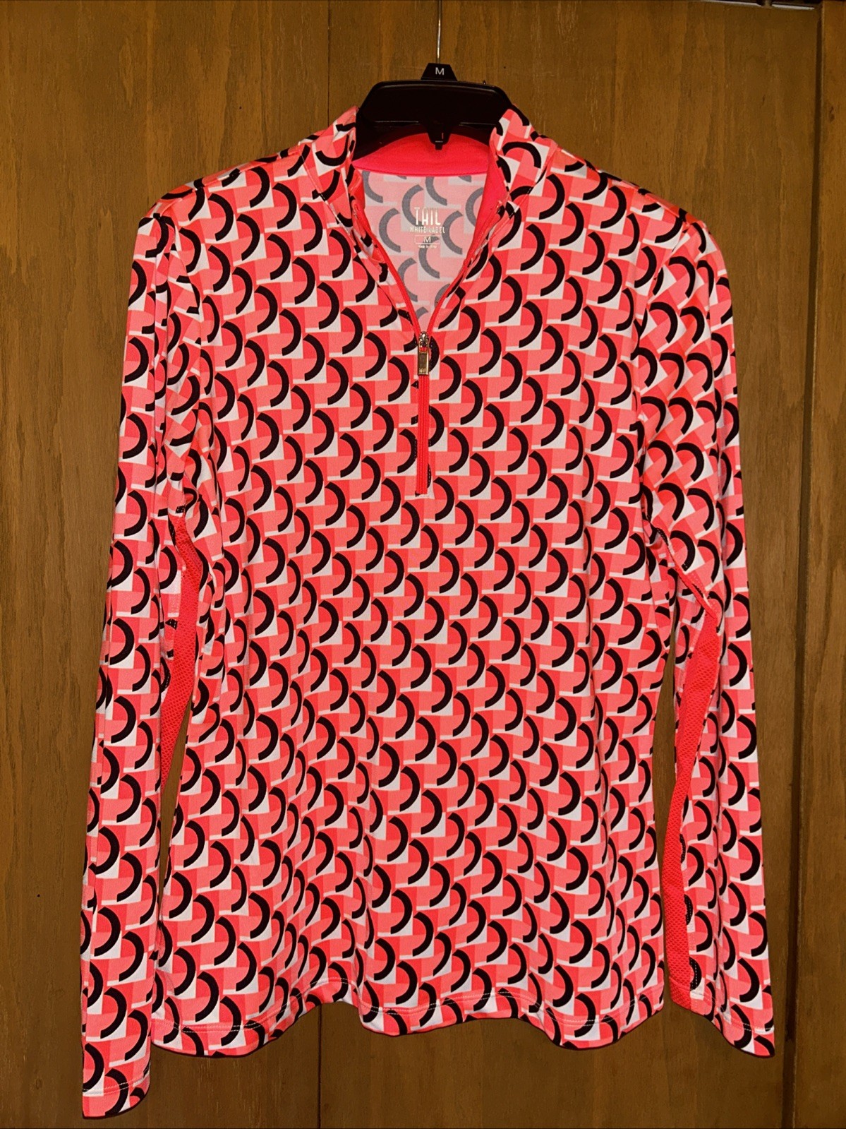 Tail Womens Zip-Up Golf Shirt Geometric Print Long Sleeve Size M Pink UPF 50