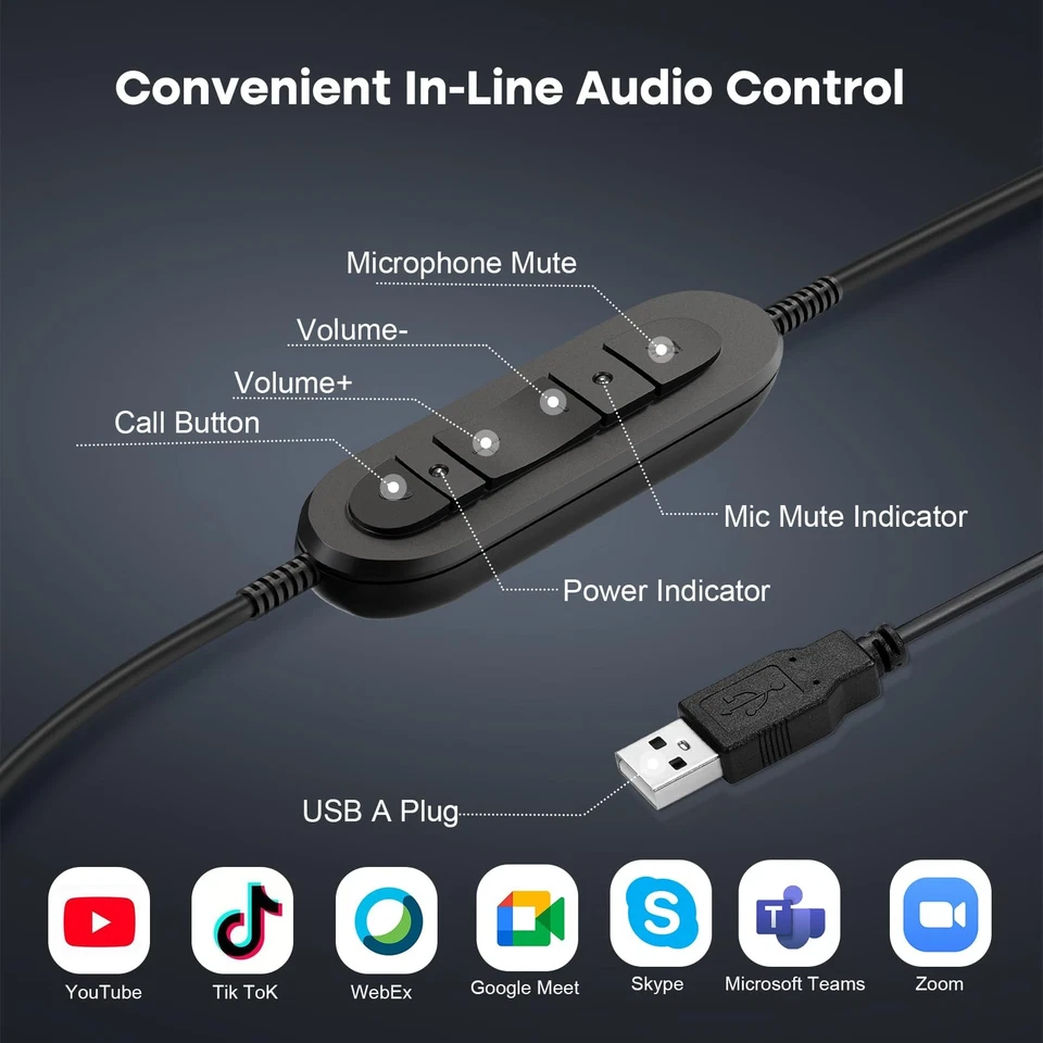 USB Headset with Mic for PC, Computer Headset with Microphone Noise Canceling... - Image 4 of 4