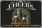 Bar Wall Sign Cheers To Good Times And Friends Vintage Metal, 12 x 8 Inch