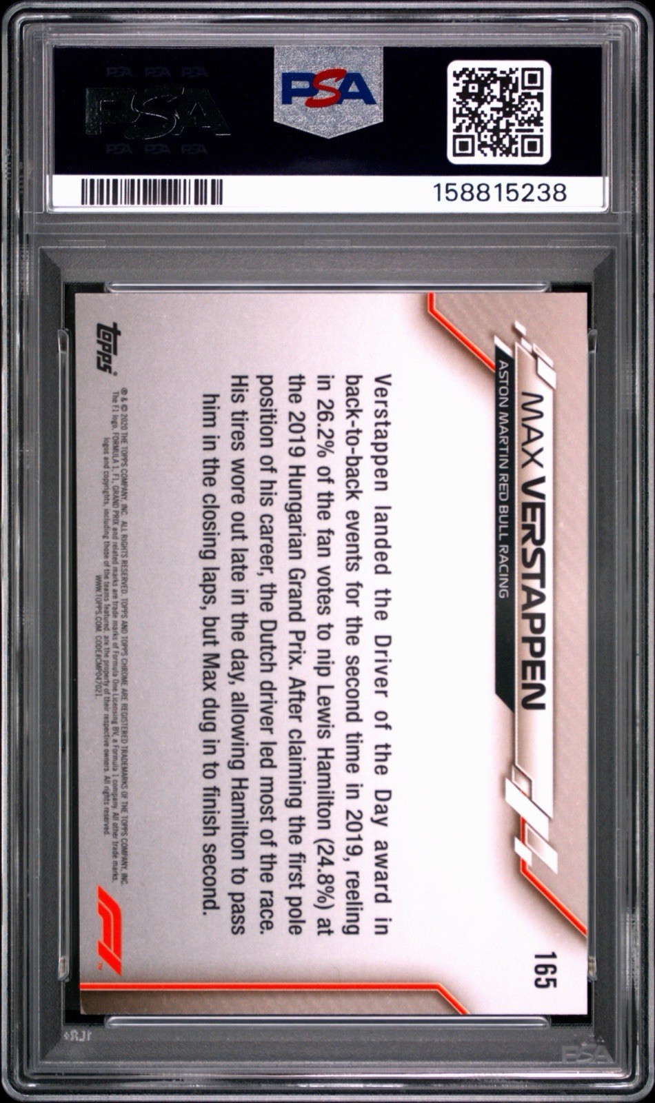 Max Verstappen PSA 10 2020 Topps Chrome F1 Sapphire Edition #165 RC Rookie view 2