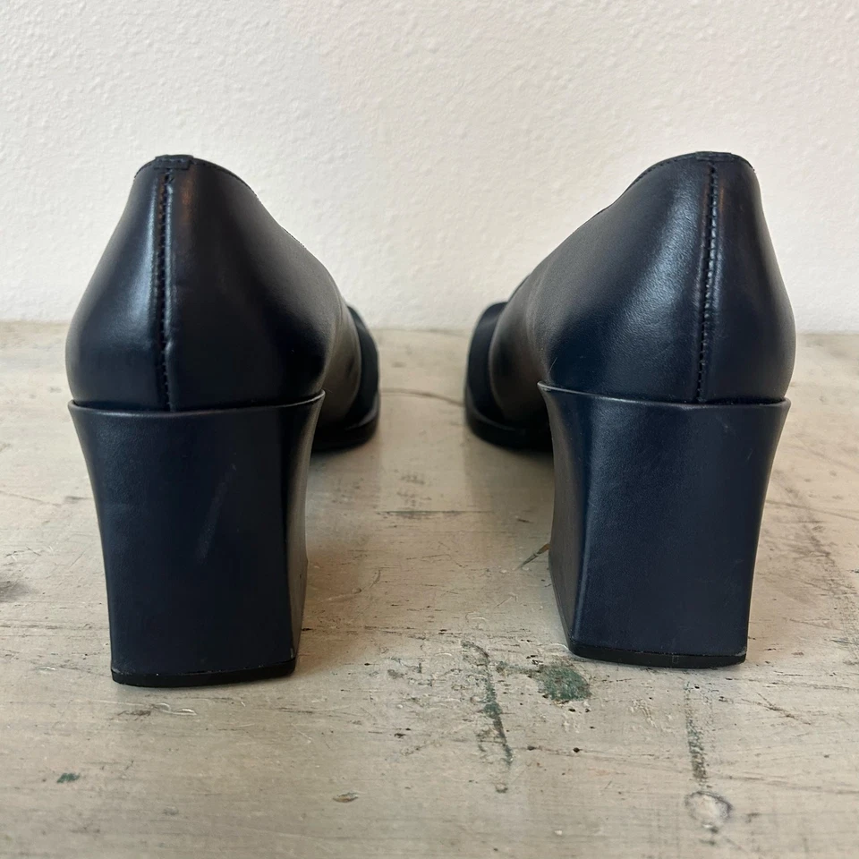 Bajo Vintage Slip On Block Tacón Puntera Cuadrada Años 90 Y2K Minimalista Azul Marino 8.5 Foto 4 de 4