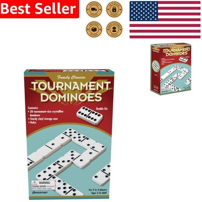 Family Dominoes Tournament Game Set Double 6 Crystalline Tiles Vinyl Travel Case