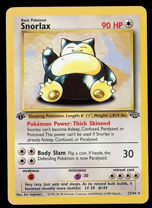 1999 Pokemon Jungle 1st Edition 27/64 SNORLAX Non Holo LP