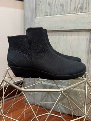 ECCO Skyler Black Pebbled Nubuck Leather Wedge Ankle Boot