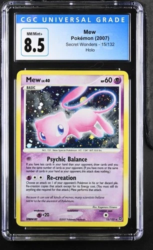 CGC 8.5 Mew 15/132 Holo Rare Secret Wonders (2007) Pokemon