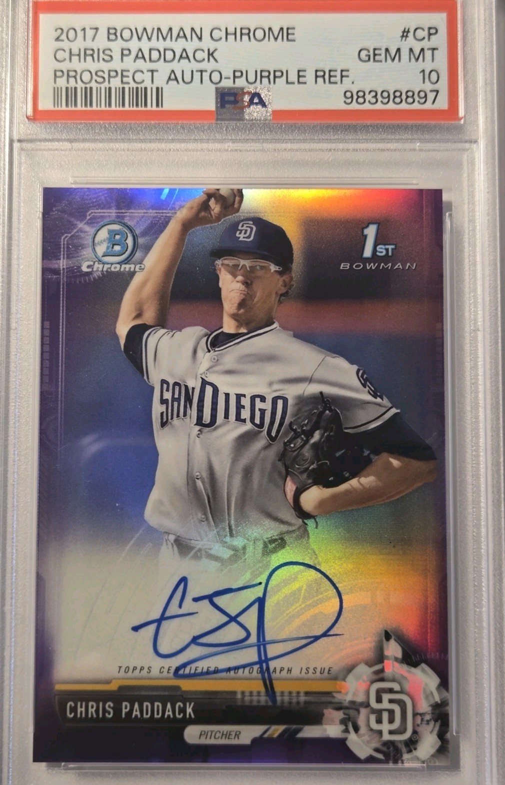 Chris Paddack 2017 Bowman Chrome Auto Purple Refractor PSA 10 1st Bowman / 250