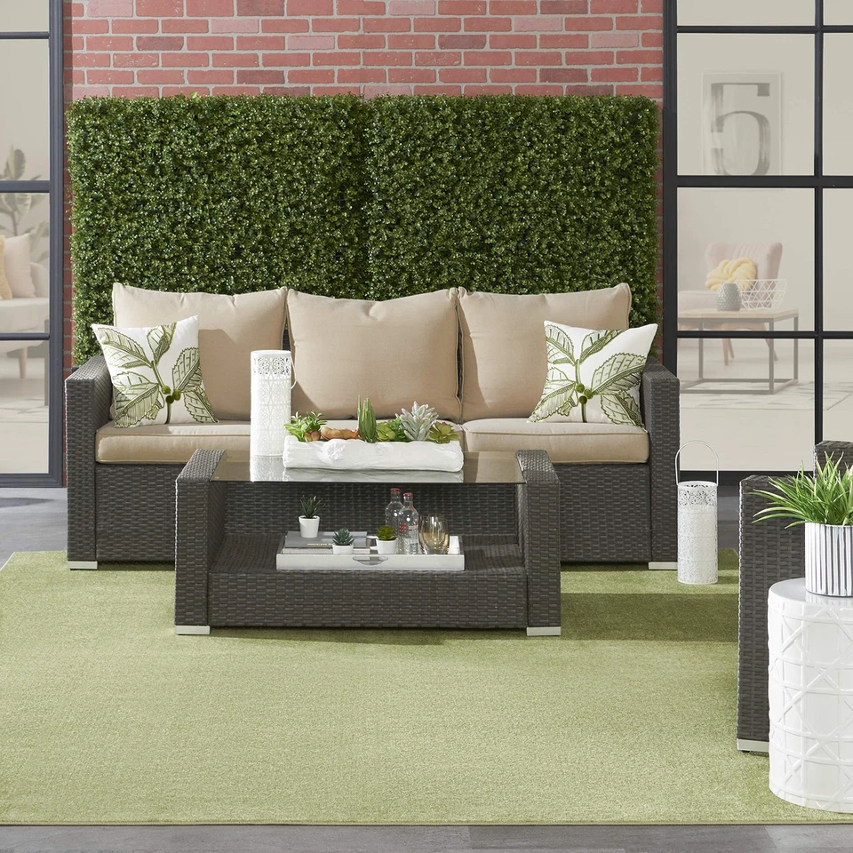 Green Rectangular Outdoor Rug 9 X 12 Low Pile Soft Durable Easy Clean Indoors... - Image 4 of 4