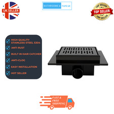 LINED BLACK STAINLESS STEEL FLOOR WASTE DRAIN | 200 x 200MM | SHOWER DRAIN