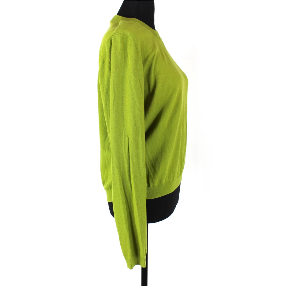 Suéter Tejido Tory Burch Verde Dorado Logo Botón Hombro Mangas Largas Cuello Redondo S Foto 2 de 4