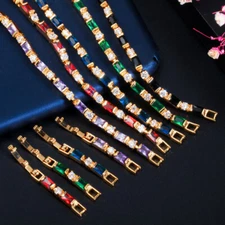 Green CZ Crystal Baguette Charm Tennis Bracelet for Bridesmaid Engagement Gift