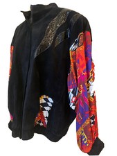 VTG Cache Leather Suede Silk Gorgeous Print Jacket L