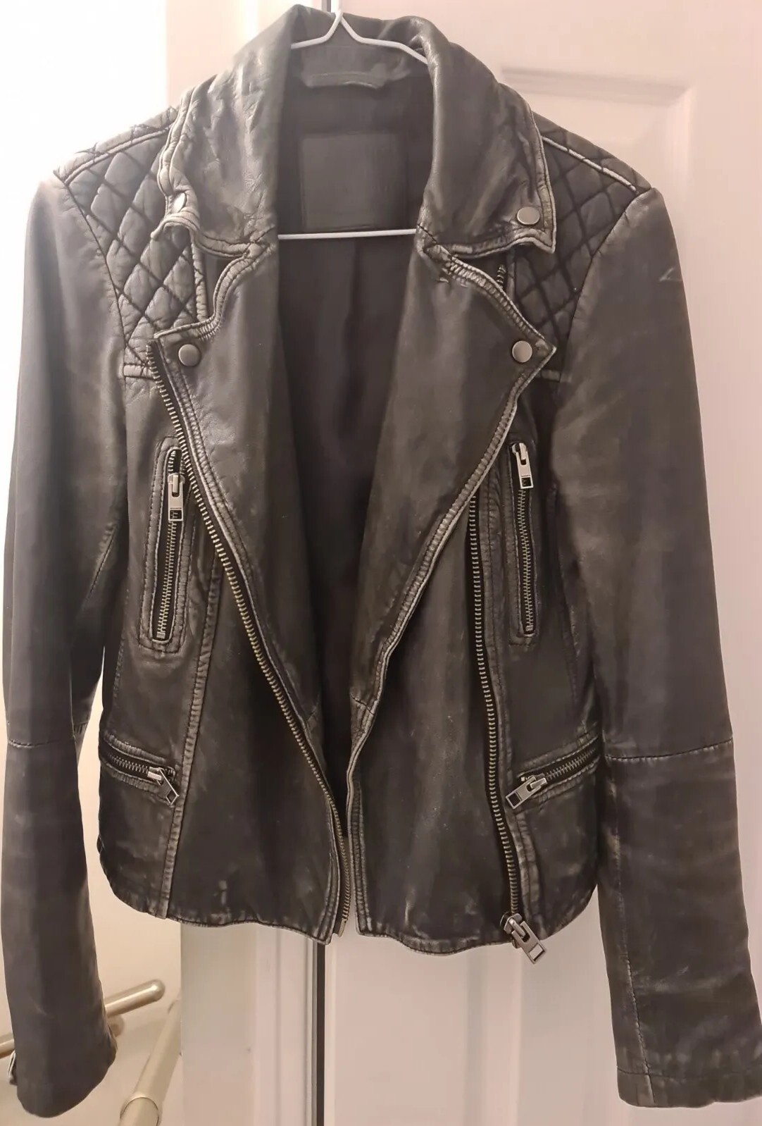 AllSaints Leather Cargo Distressed Biker Jacket size 6 - RRP £300 image 3