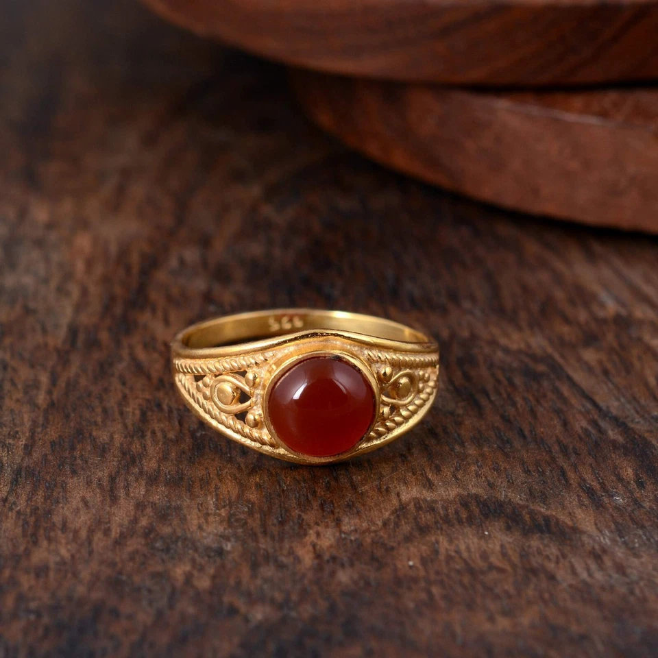 Carnelian 戒指黄铜女式戒指承诺订婚戒指手工制作礼物给她 — 第 2/4 张图片