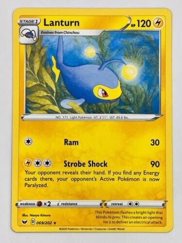 pokemon card lanturn RARE TCG 069/202 Lightning Rarity Pokemon HeartGold & Soulsilver Unleashed